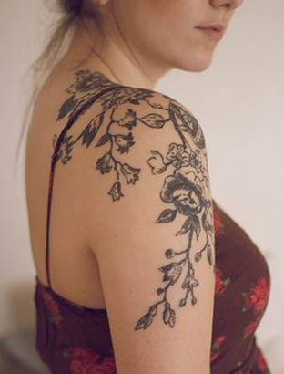 Flowers Vines Tattoo On Girl Shoulder